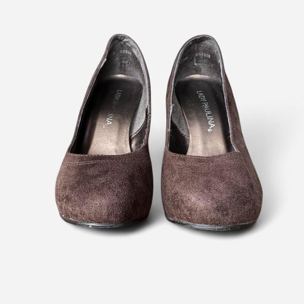 Lady Paulina Mocha Brown suede round toe 4" heels Sz 7 / 23.5 Office Siren